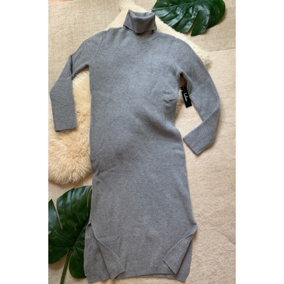 NWT Lulu’s Trendy Blogger Favorite Heather Grey Turtleneck Midi Sweater Dress - Picture 2 of 12